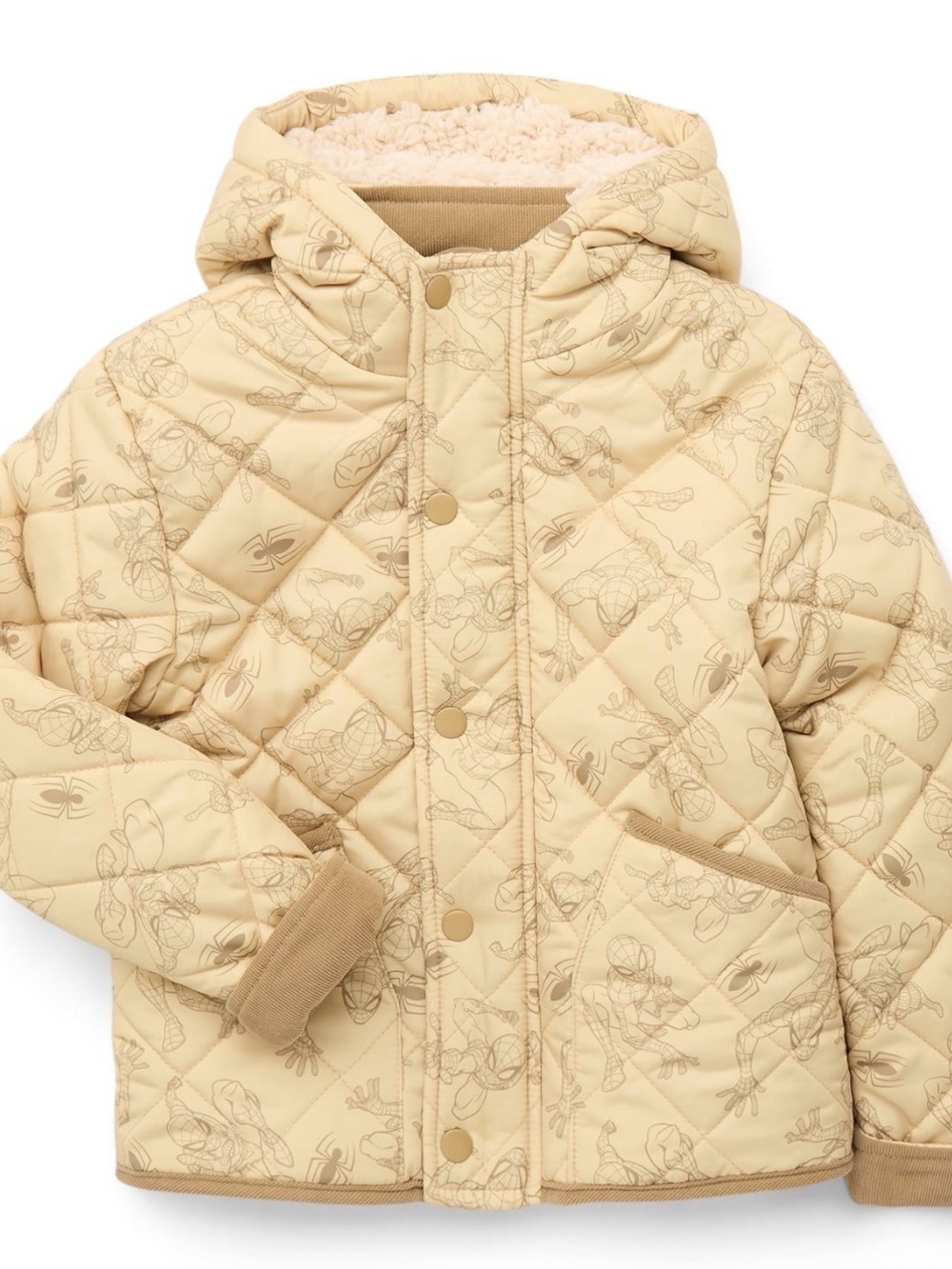 Spiderman Quilted Hooded Jacket in Light Beige Size 5T NWT